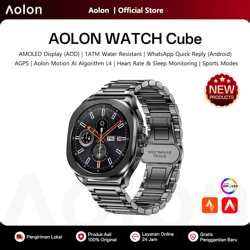 Android Smartwatch Accessories - ساعة ذكية Aolon Cube بشاشة AMOLED